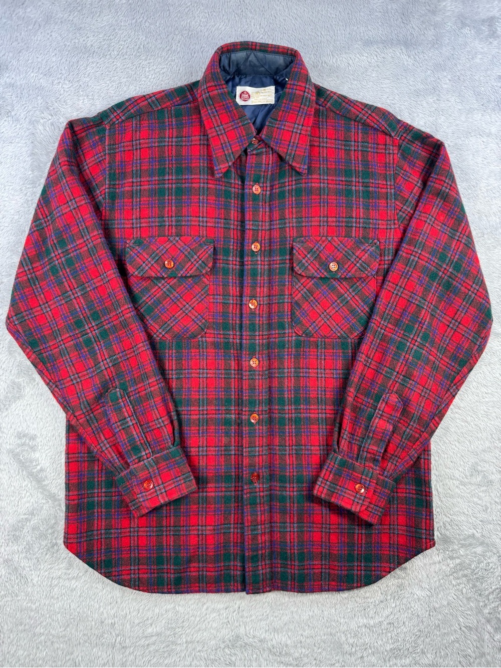 Vintage Sears Kings Road Wool Plaid Lined Flannel Shirt Red Green
